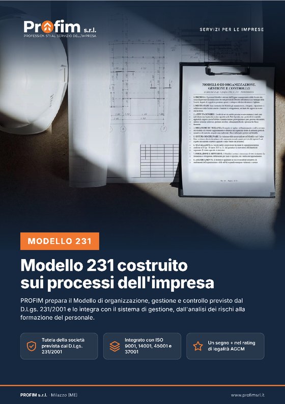 Copertina dell'opuscolo Profim sul Modello 231
